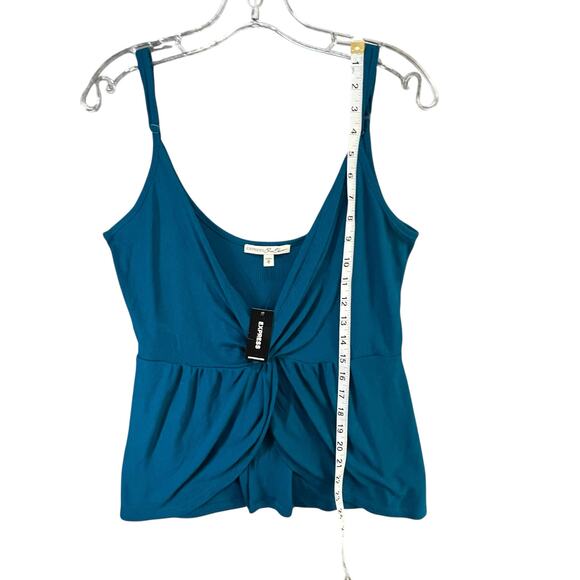 Express One Eleven Cami Tank Top Womens M Teal Blue Ribbed Twist Front Babydoll - Picture 9 of 15